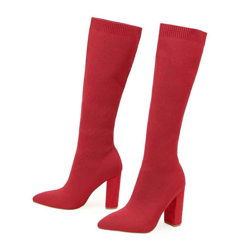 Sarah Express Women's High Heel Knit Thigh Boots