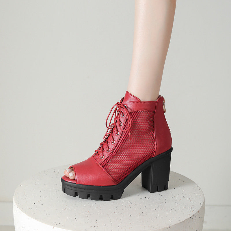 Sarah Express Mesh Peep Toe Chunky Heel Sandals