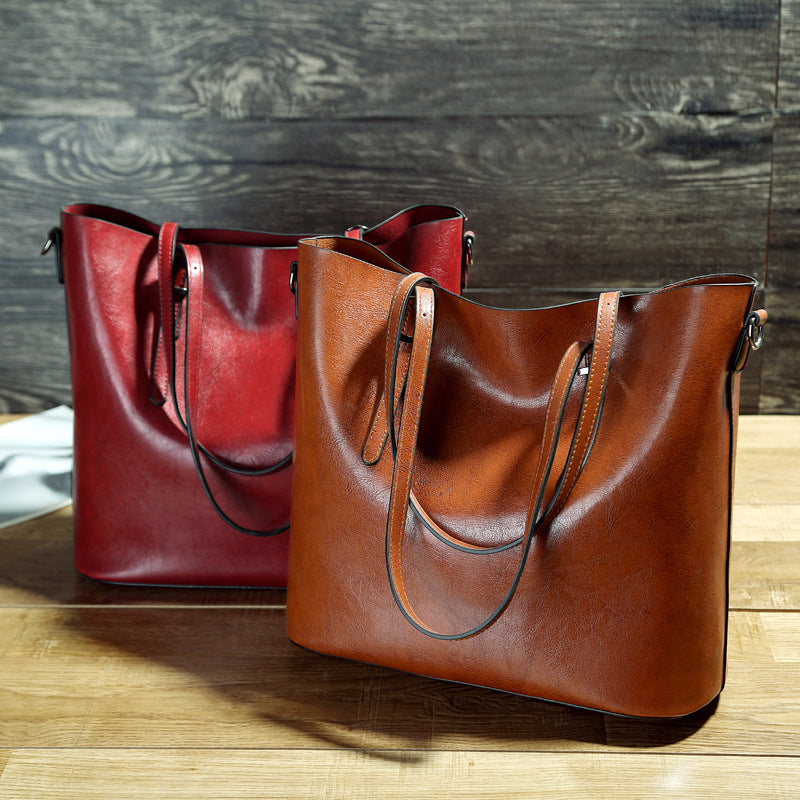Sarah Express Structured Oil Wax Leather Messenger Tote