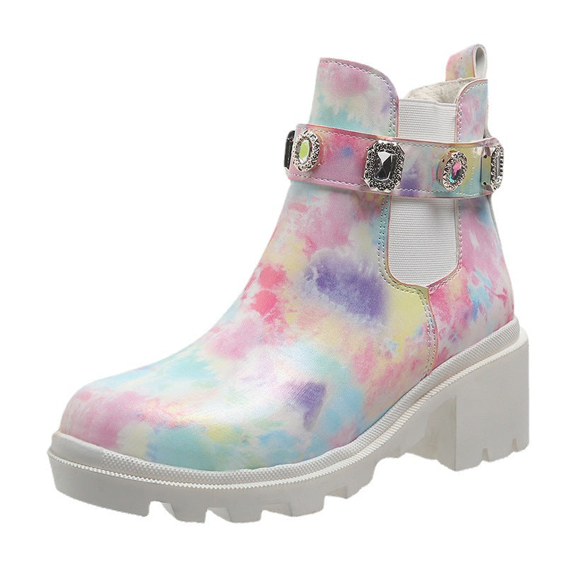 Sarah Express Rhinestone Chunky Heel Ankle Boots