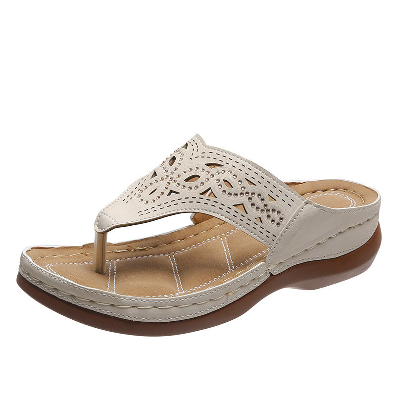 Sarah Express Rhinestone Wedge Platform Clip-Toe Sandals Offwhite