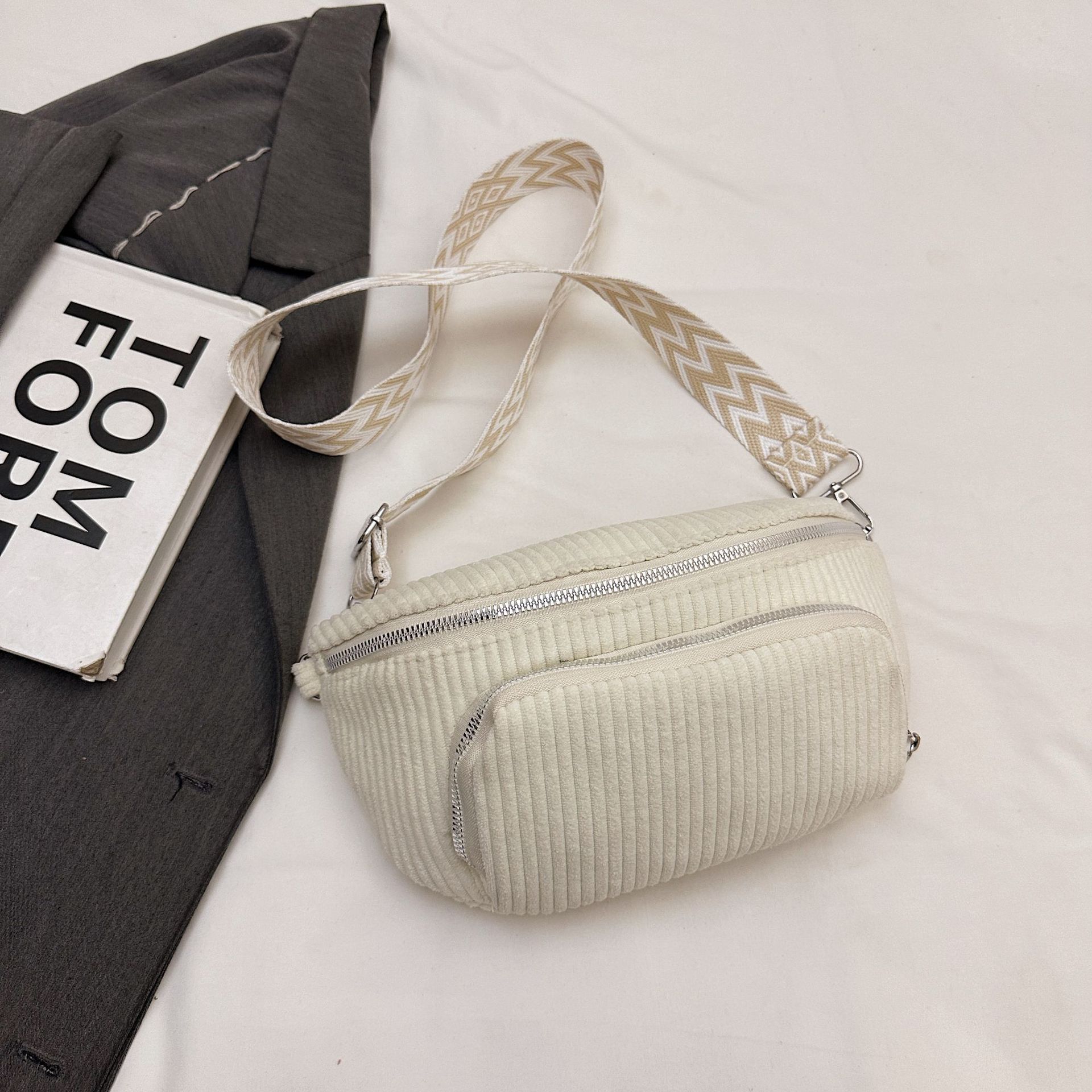 Sarah Express Corduroy Dumpling Crossbody Bag White