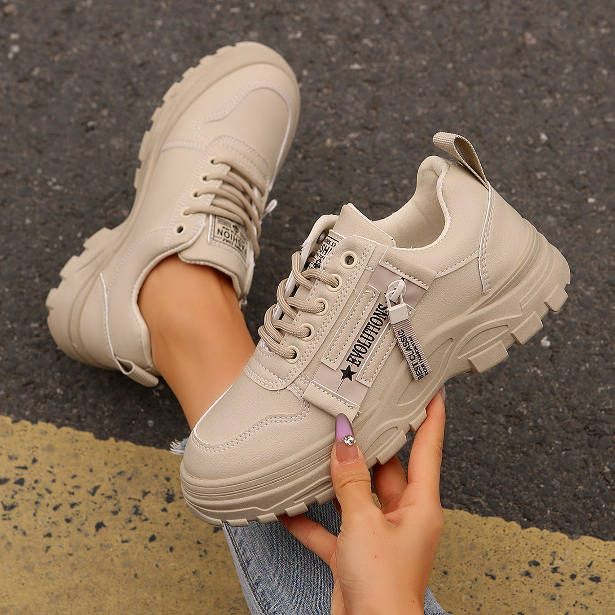 Sarah Express Women's Lace-Up Sneakers with Side Zipper