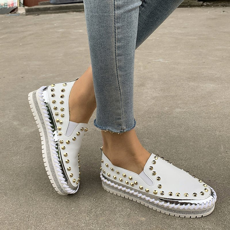 Sarah Express Studded Rivet Slip-On Flat Sneakers