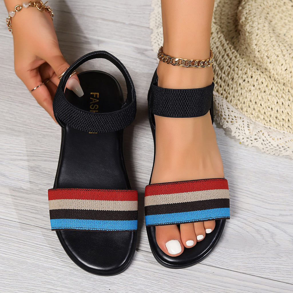 Sarah Express Color-Block Elastic Open-Toe Flat Sandals