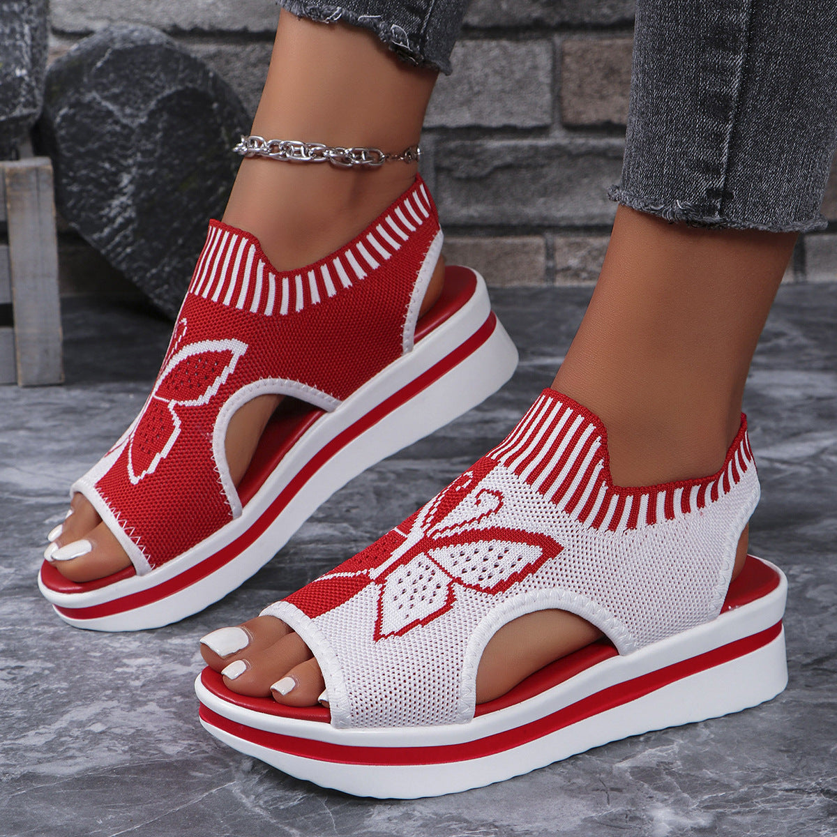Sarah Express Butterfly Print Breathable Platform Sandals