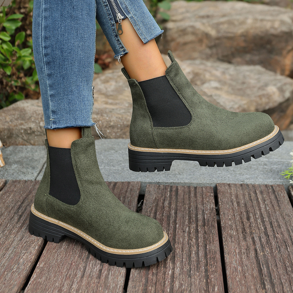 Sarah Express Women's Round Toe Square Heel Slip-On Boots