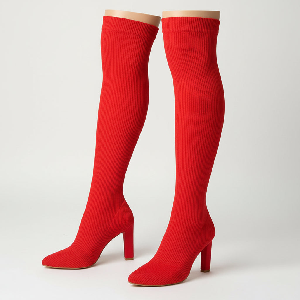 Sarah Express Over-Knee Stretch Knit High Heel Boots