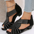 Sarah Express Rhinestone Embellished Open Toe Block Sandals Black