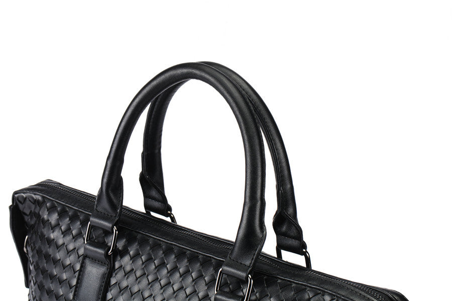 Sarah Express Woven Leather Business Laptop Briefcase