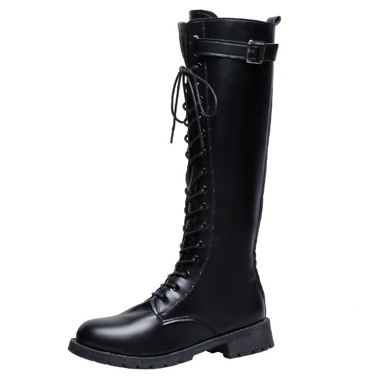Sarah Express Women's Lace-Up Mid Heel Combat Boots Black