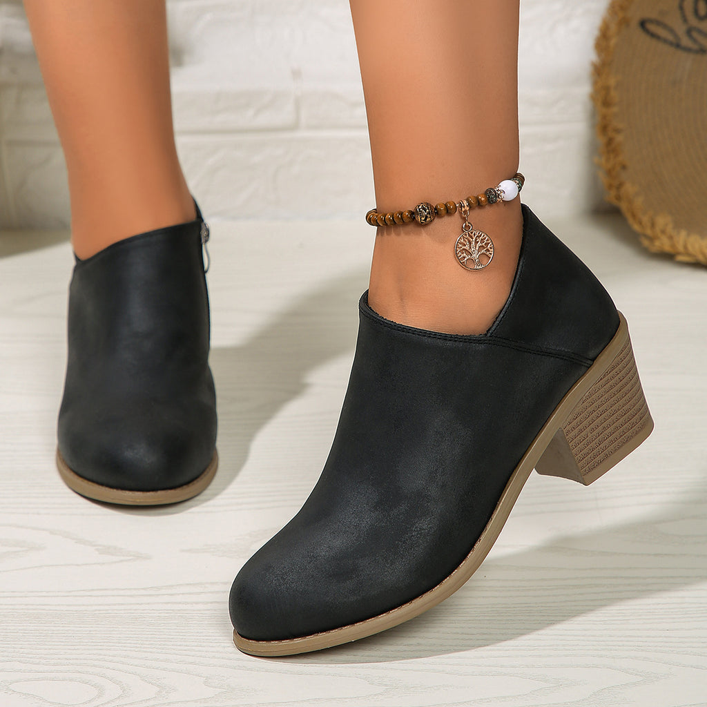 Sarah Express Women's Chunky Heel Round Toe Boots