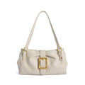 Sarah Express Retro Cowhide Leather Pleated Tote Bag Milky White