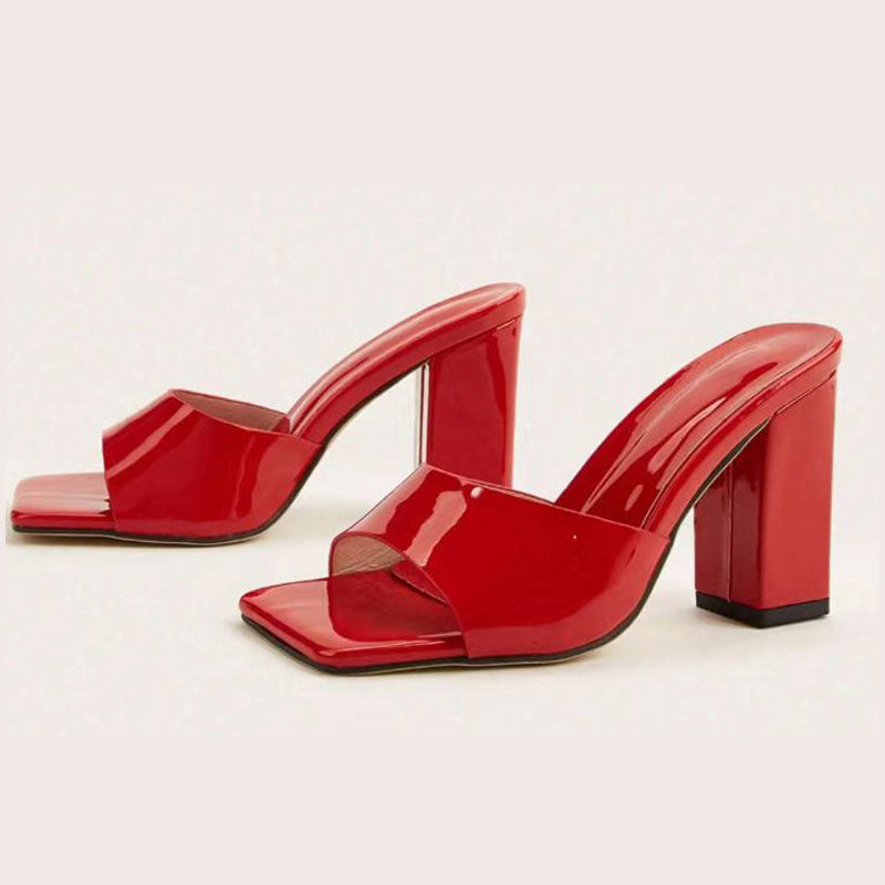 Sarah Express Square Toe Block Heel Slip-On Sandals
