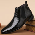 Sarah Express Men's Glossy Crocodile Pattern Chelsea Boots Black