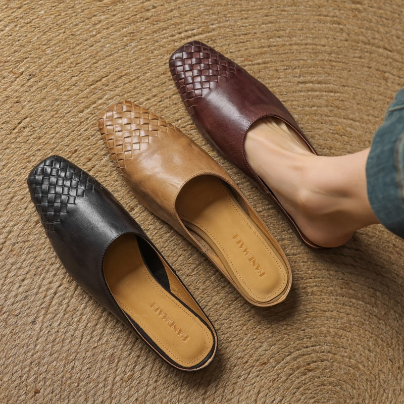 Sarah Express Handmade Vintage Flat Leather Slip-On Sandals