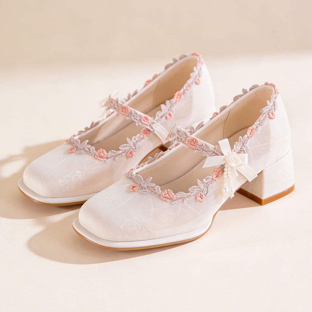 Sarah Express Oriental Jacquard Satin Mary Jane Heels