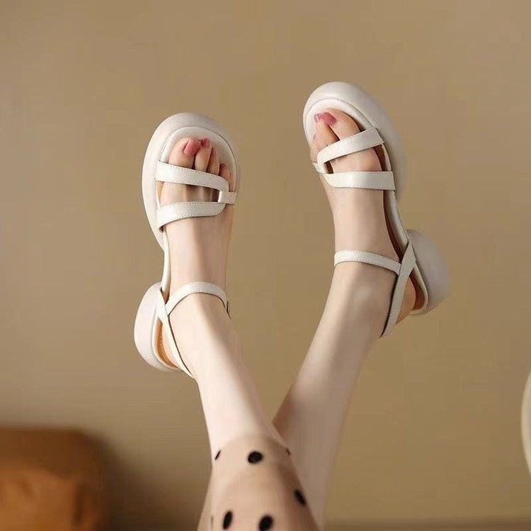Sarah Express Chunky Heel Open-Toe Sandals White