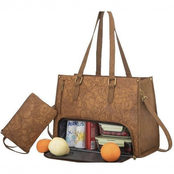 Sarah Express 2-in-1 Expandable Tote and Lunch Bag Brown Printed