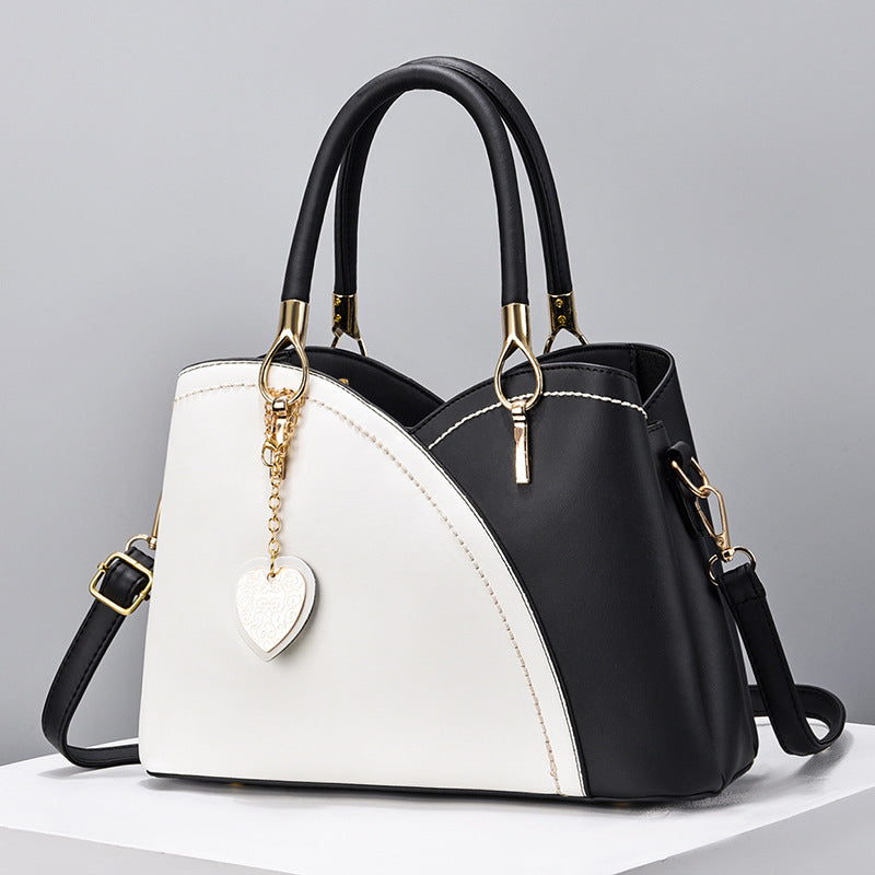 Sarah Express Two-Tone Structured Heart Charm Crossbody Bag Black