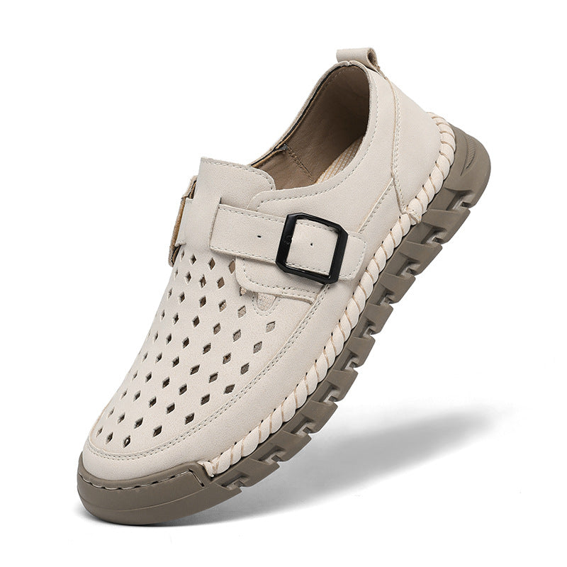 Sarah Express Men's Breathable Casual Buckle Leather Shoes