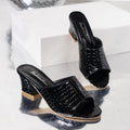 Sarah Express Snake Print Platform High Heel Sandals Black