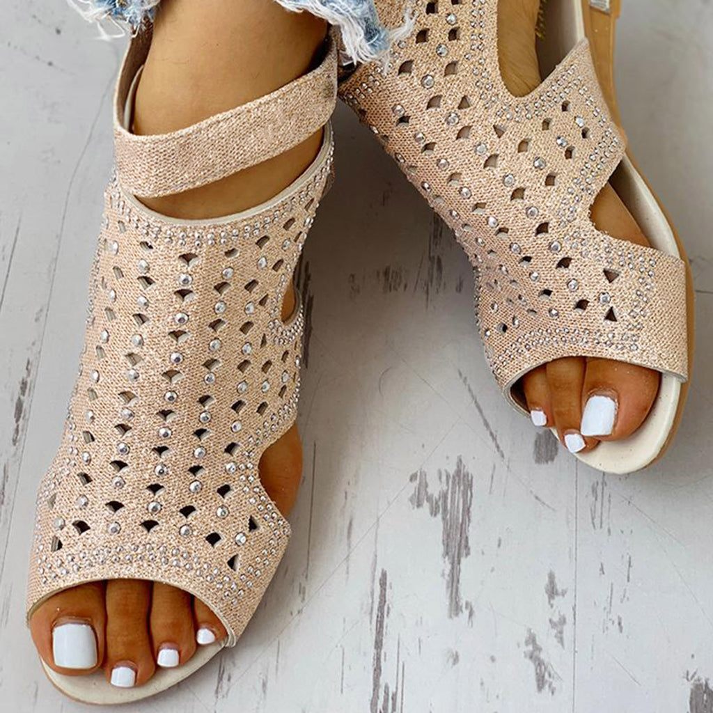 Sarah Express Rhinestone Cutout Roman Sandals With Back Zip