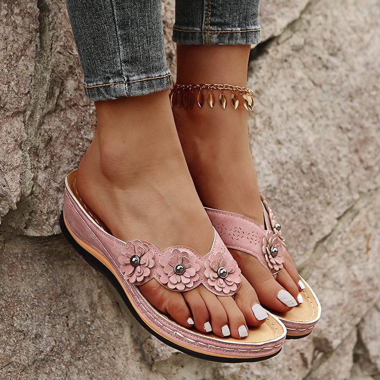 Sarah Express Floral Wedge Sandals Retro Summer Slides