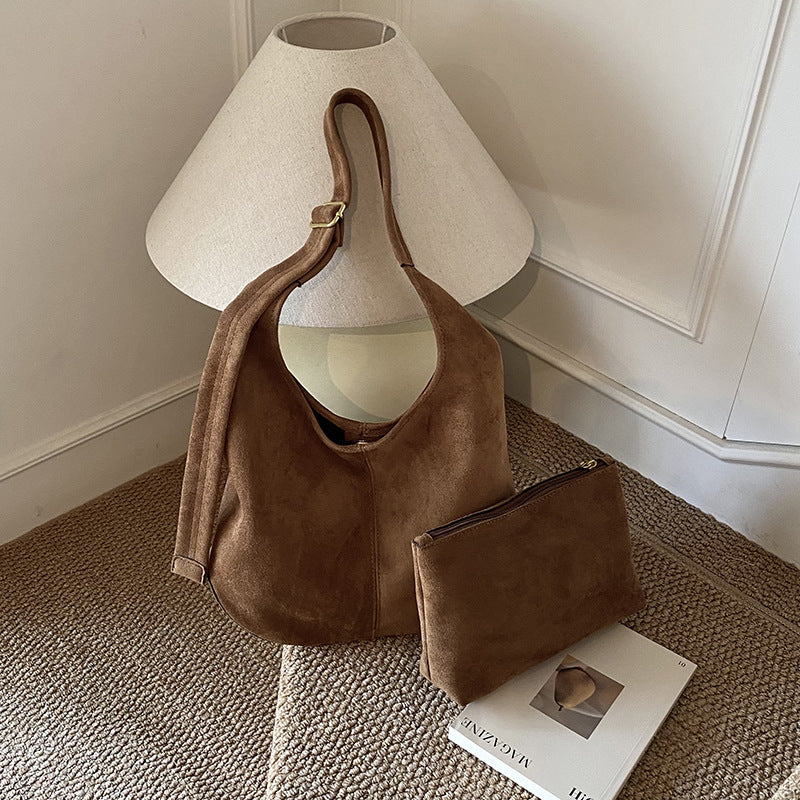 Sarah Express Suede Texture Bucket Shoulder Bag