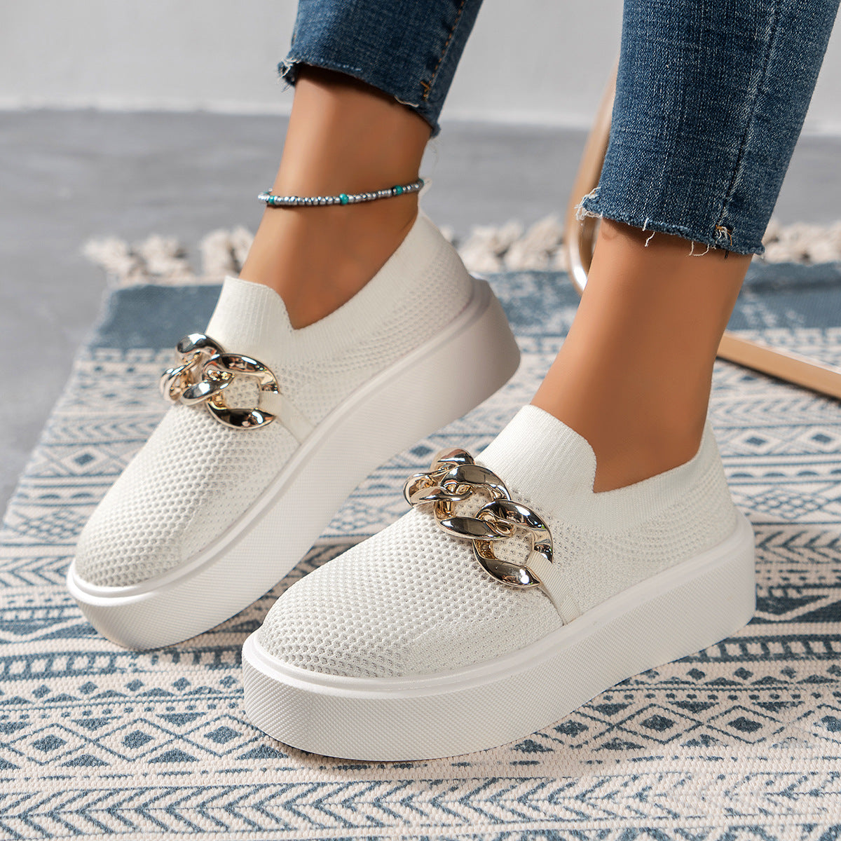 Sarah Express Breathable Mesh Chain Detail Slip-On Flats