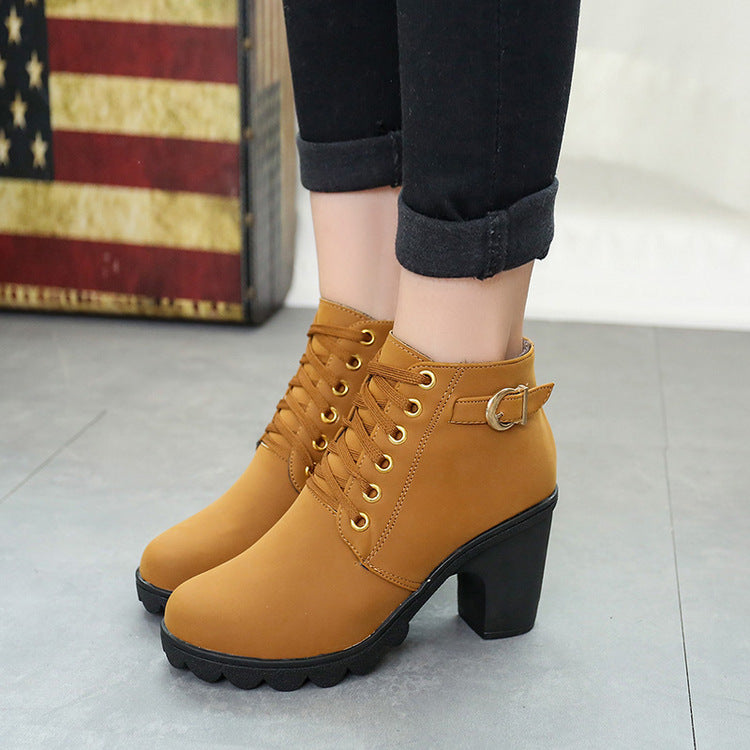 Sarah Express Women's Suede Chunky Block Heel Boots Yellow