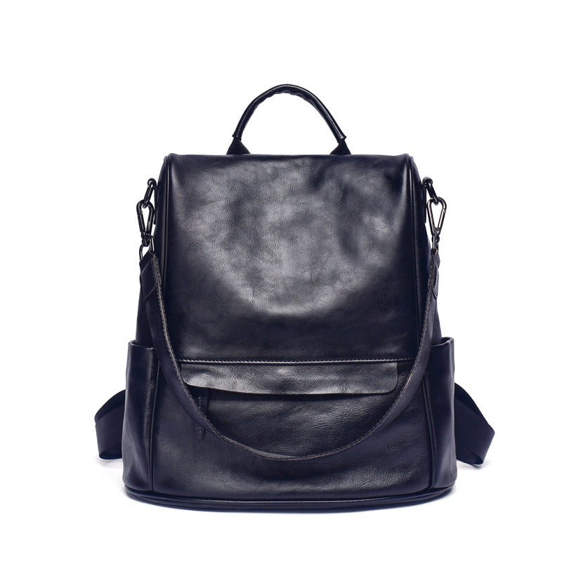 Sarah Express Retro Cowhide Leather Travel Backpack Retro black