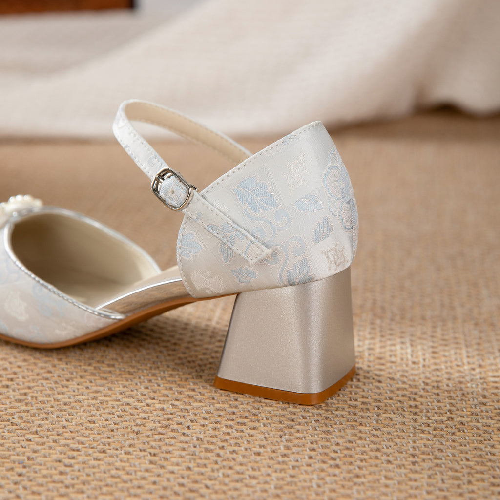 Sarah Express Jacquard Platform Heels with Pearl Bow