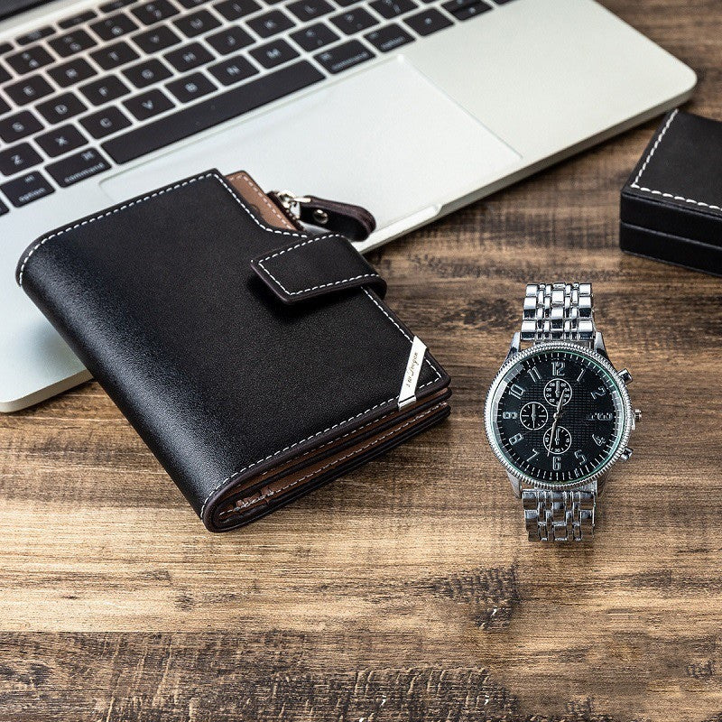 Sarah Express Men's Leather Wallet and Watch Set