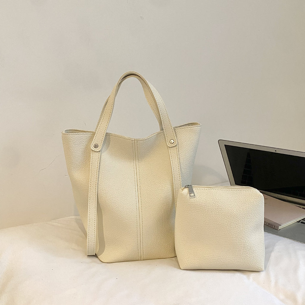 Sarah Express Minimalist Bucket Bag Set Two Piece Beige White