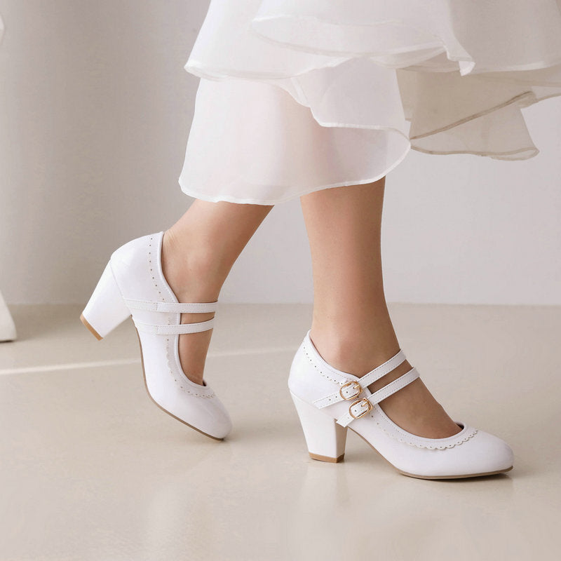 Sarah Express Candy Color Patent Leather Block Heels