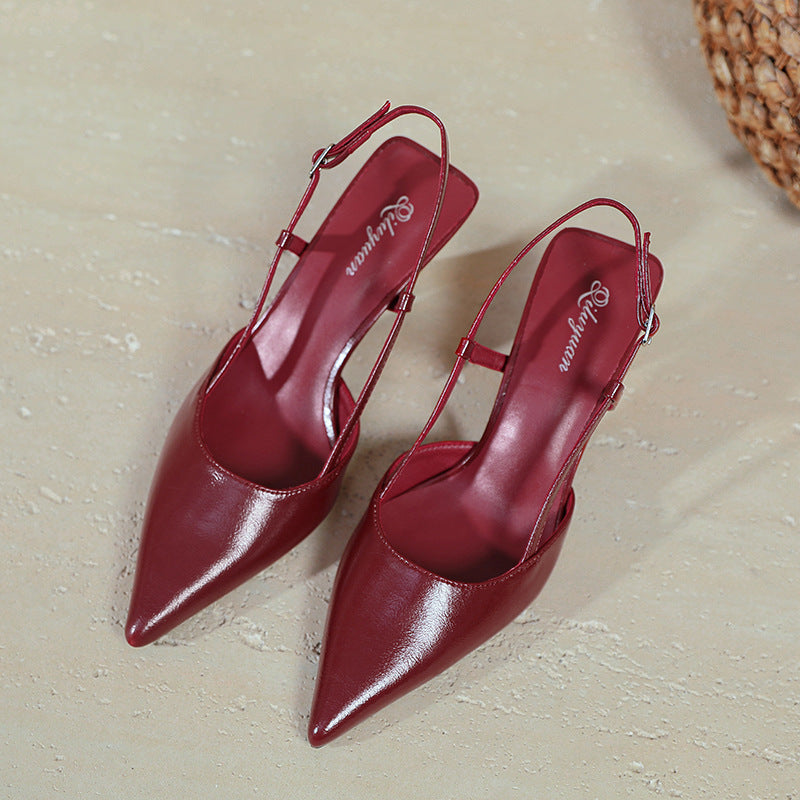 Sarah Express Pointed-toe Slingback Sandals with Buckle Wine Red