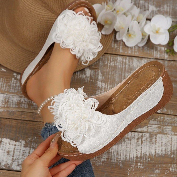 Sarah Express Floral Wedge Platform Mule Sandals