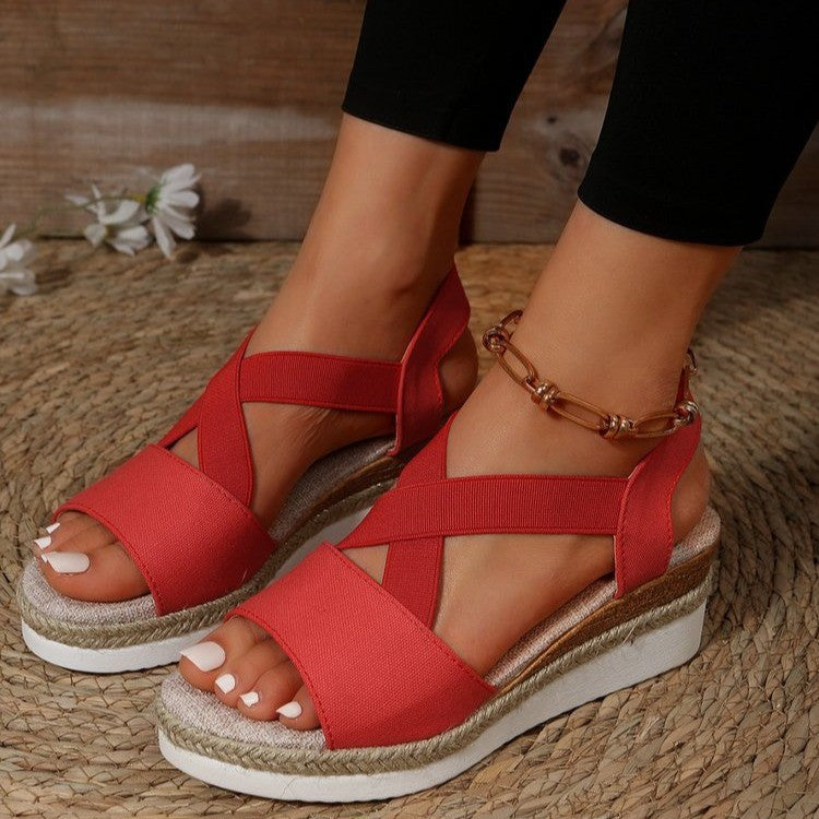 Sarah Express Woven Elastic Strap Platform Beach Sandals