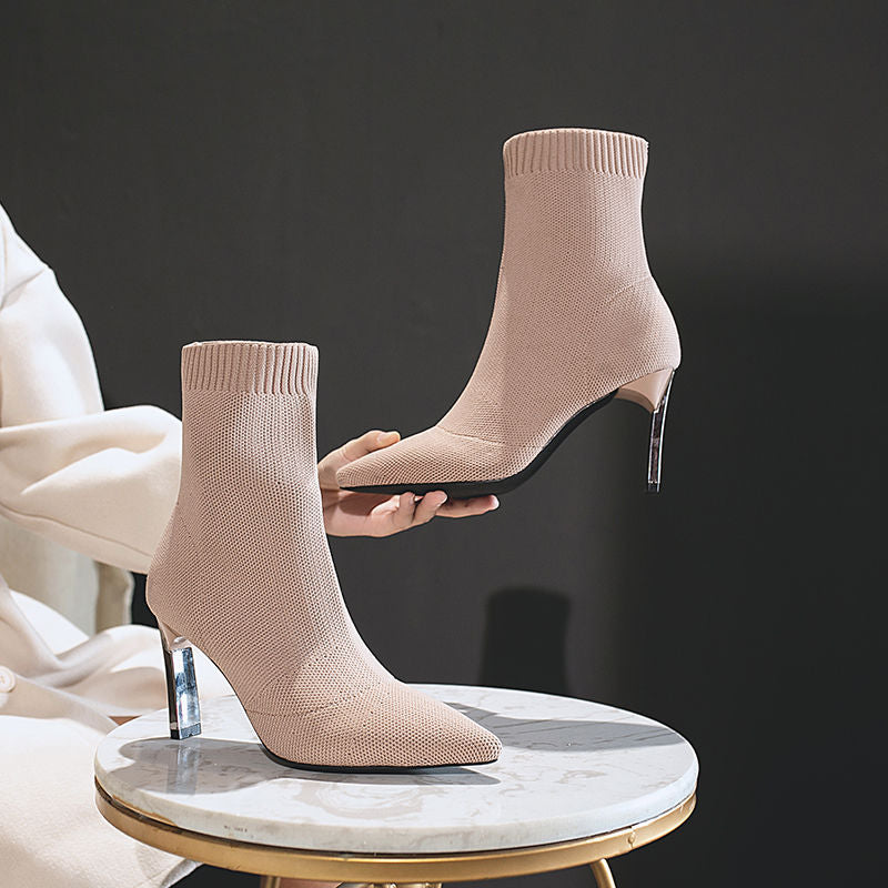 Sarah Express Pointed Toe High Heel Sock Boots
