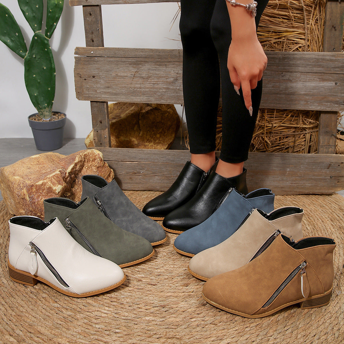 Sarah Express Pointed-Toe Chunky Heel Ankle Boots