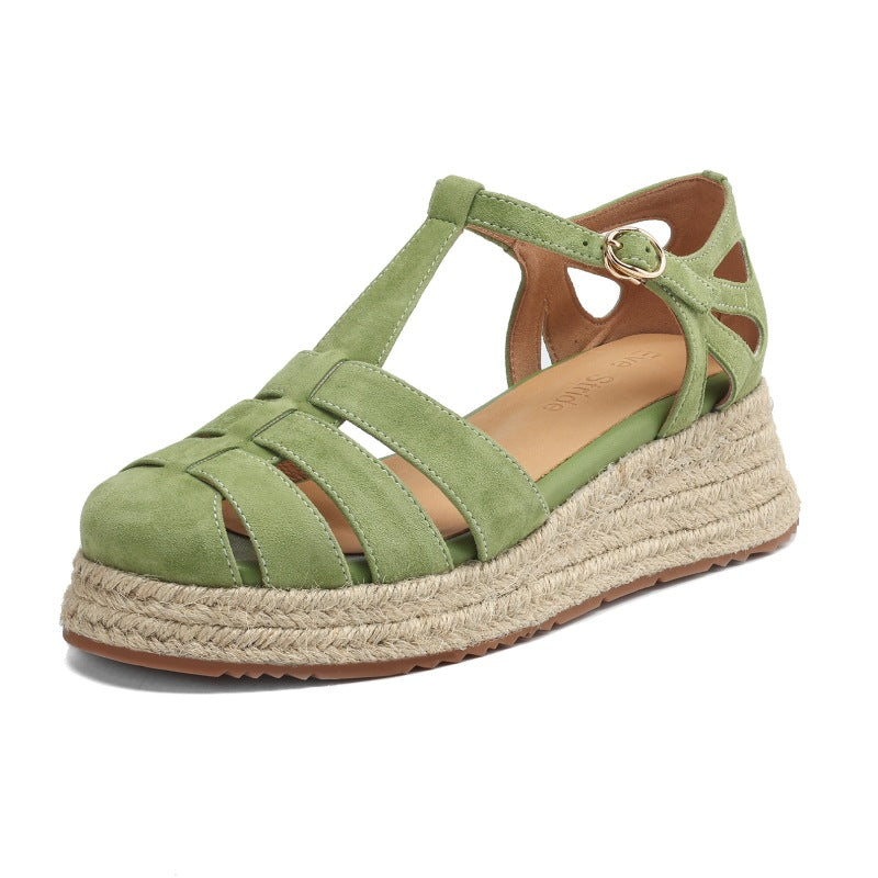 Sarah Express Suede Wedge Roman Sandals