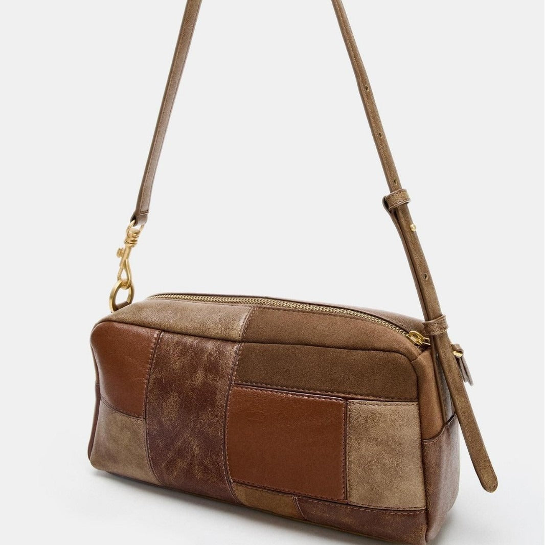 Sarah Express Retro Color-Block Patchwork Shoulder Bag
