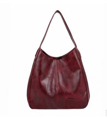 Sarah Express Soft PU Leather Bucket Shoulder Bag Wine Red