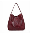 Sarah Express Soft PU Leather Bucket Shoulder Bag Wine Red