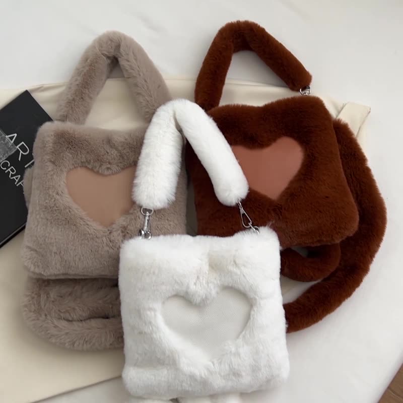 Sarah Express Plush Heart Detail Vertical Shoulder Bag