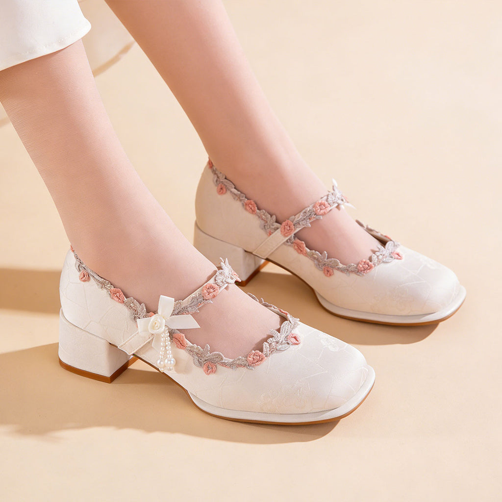Sarah Express Oriental Jacquard Satin Mary Jane Heels