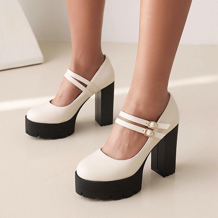 Sarah Express Chunky Heel Pointed Toe Platform Pumps