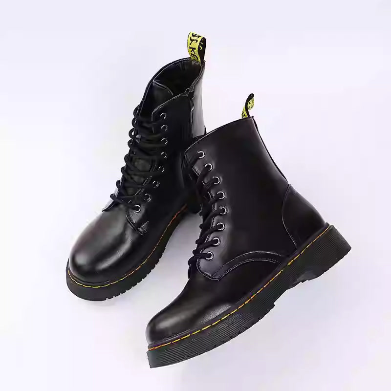 Sarah Express Women's Round Toe Flat Martin Boots Black