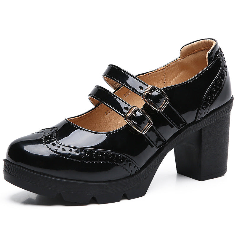Sarah Express Chunky Patent Leather Wedge Sandals Black